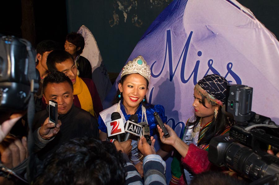 Rinchen Dolma interacting with the media after being crowned Miss Himalaya 2012