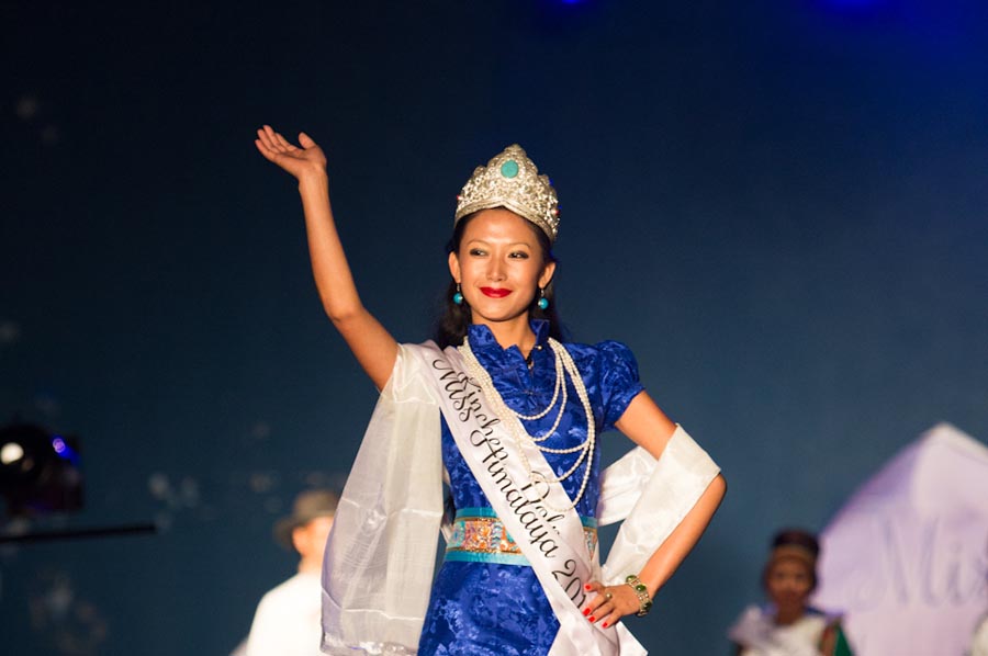 Rinchen Dolma, the winner of Miss Himalaya Pageant 2012, waves after winning the crown.