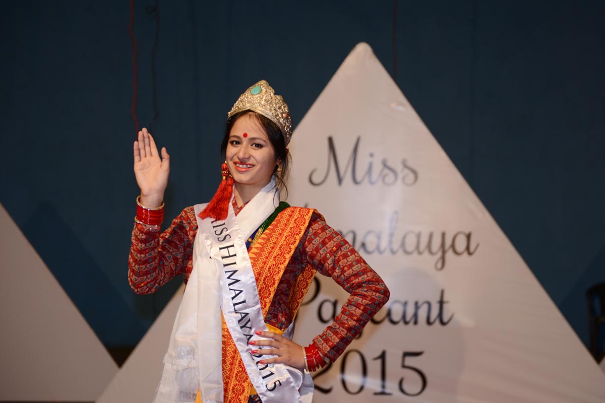 Tanshuman Gurung poses for a photo after winning the crown of the Miss Himalaya Pageant 2015 in McLeod Ganj, India.