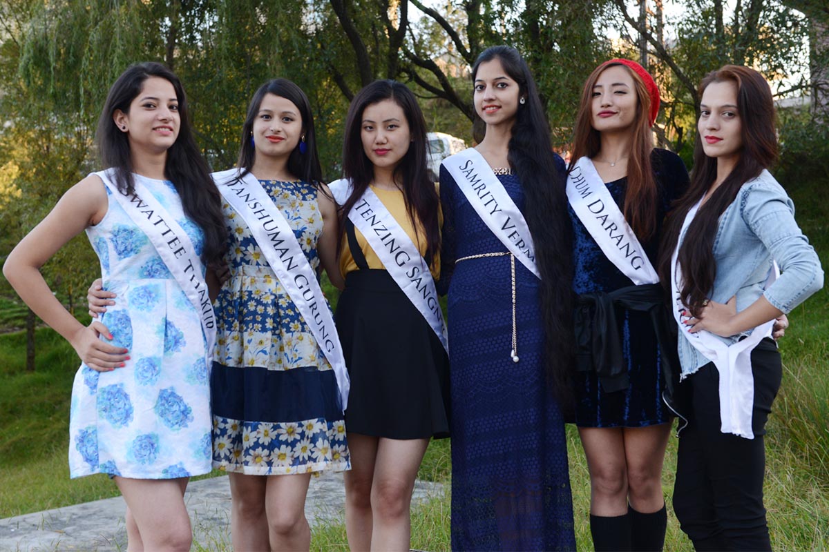 Contestants of the Miss Himalaya Pageant 2015 pose for a photo in McLeod Ganj on 1 October 2015.