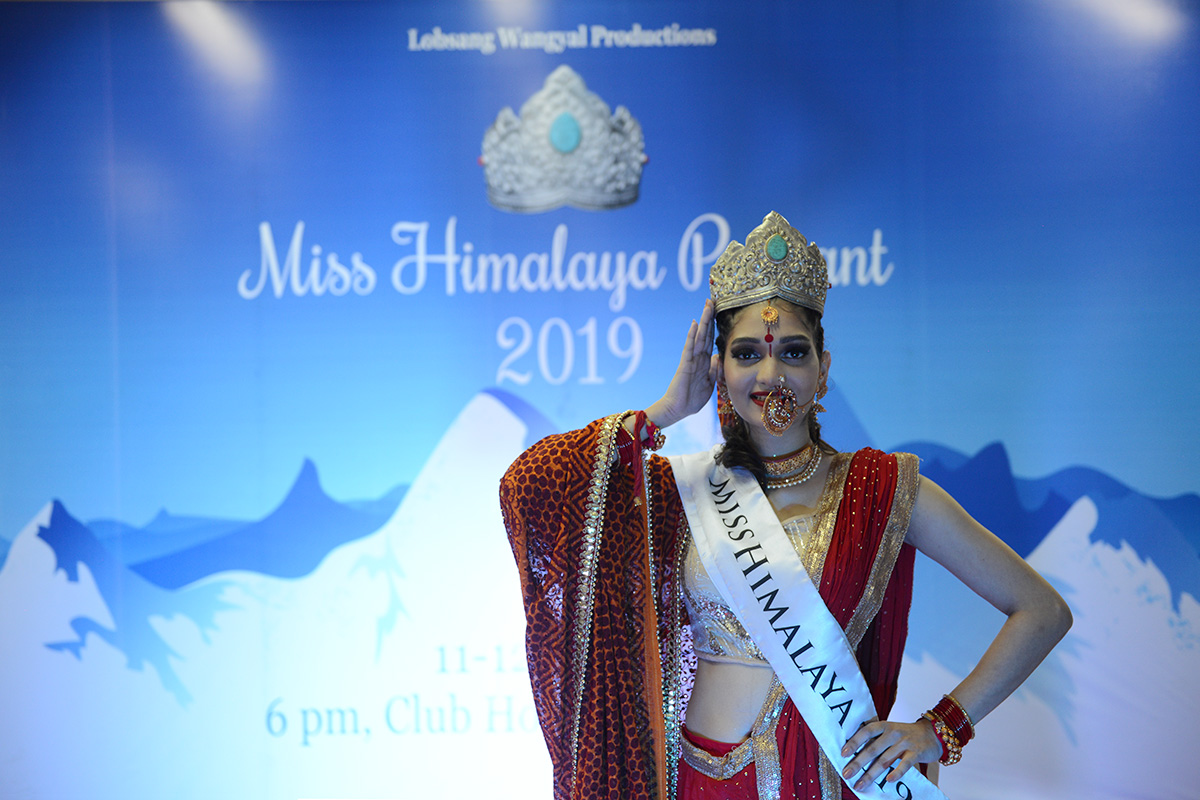Shrutika Sharma, winner of the Miss Himalaya Pageant 2019, poses for a photo after winning the crown.
